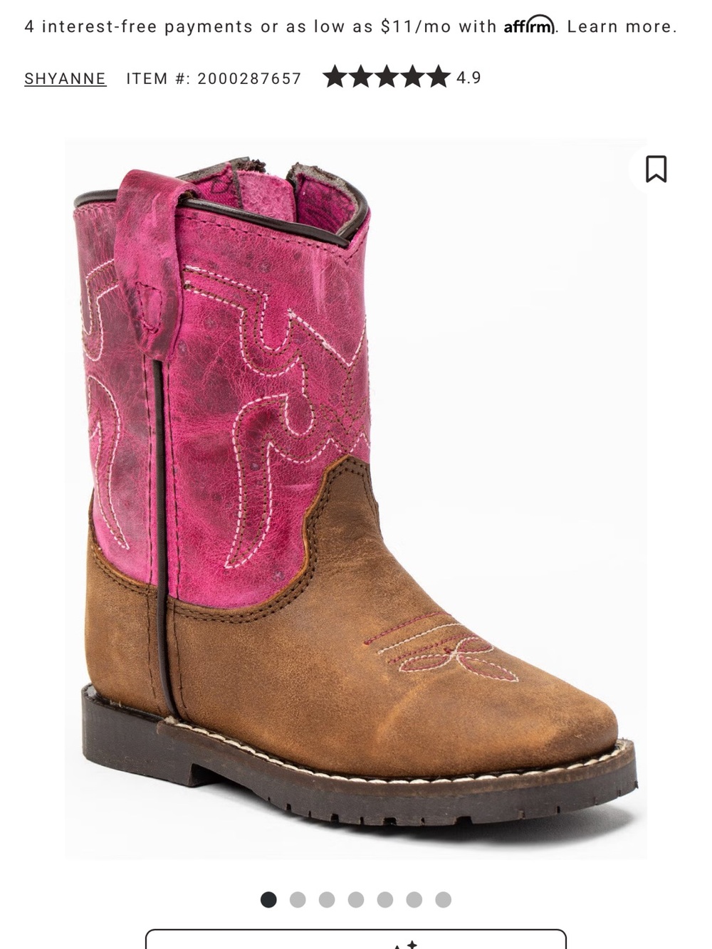 Shyanne Girls Pink and Brown Western Pull-On Boots